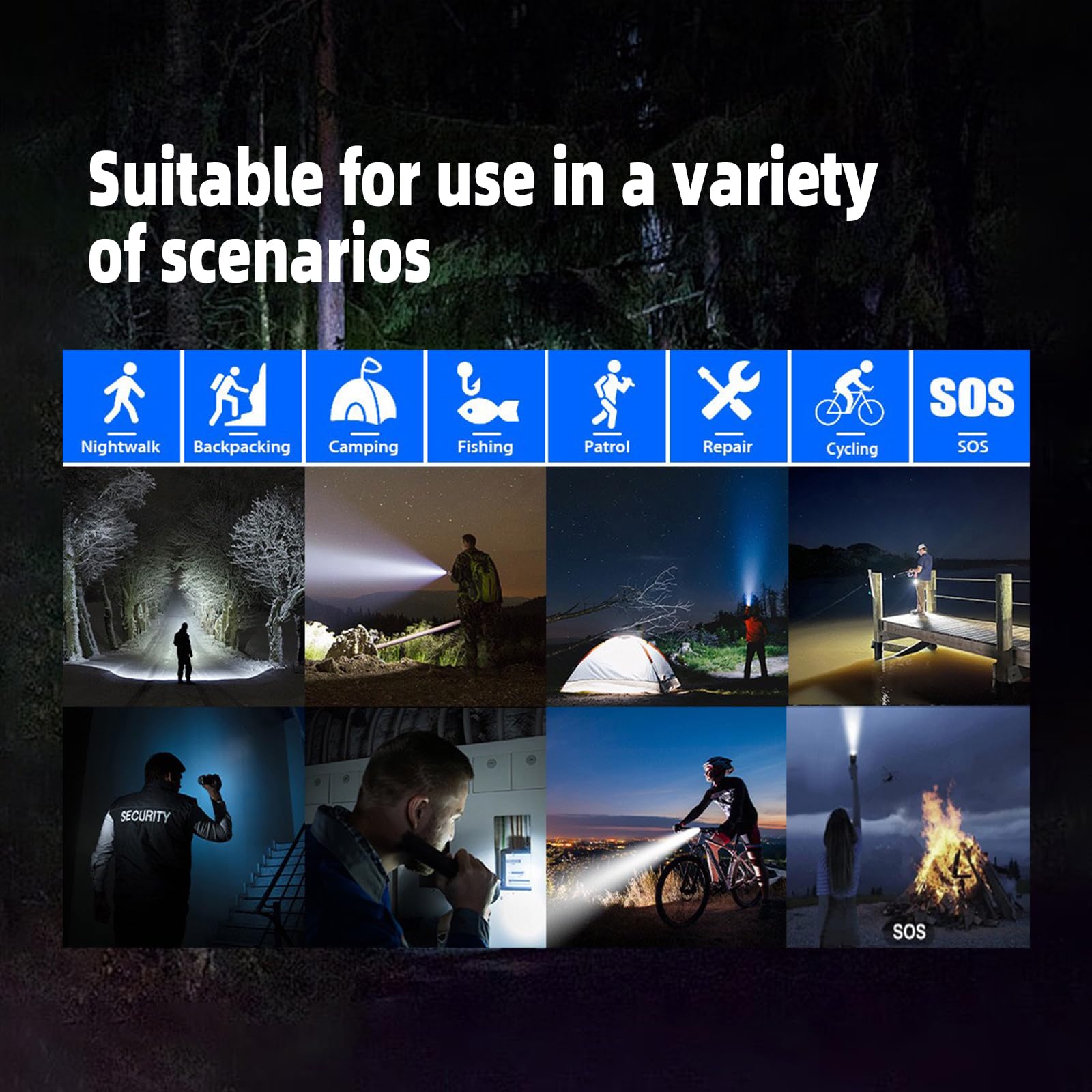 Lampe Torche LED Ultra Puissante 1000000 Lumens Rechargeable USB-Torche Tactique 1500m de Portée,IP67 Étanche,5 Modes Pour Camping, Randonnée, Survie, Urgence