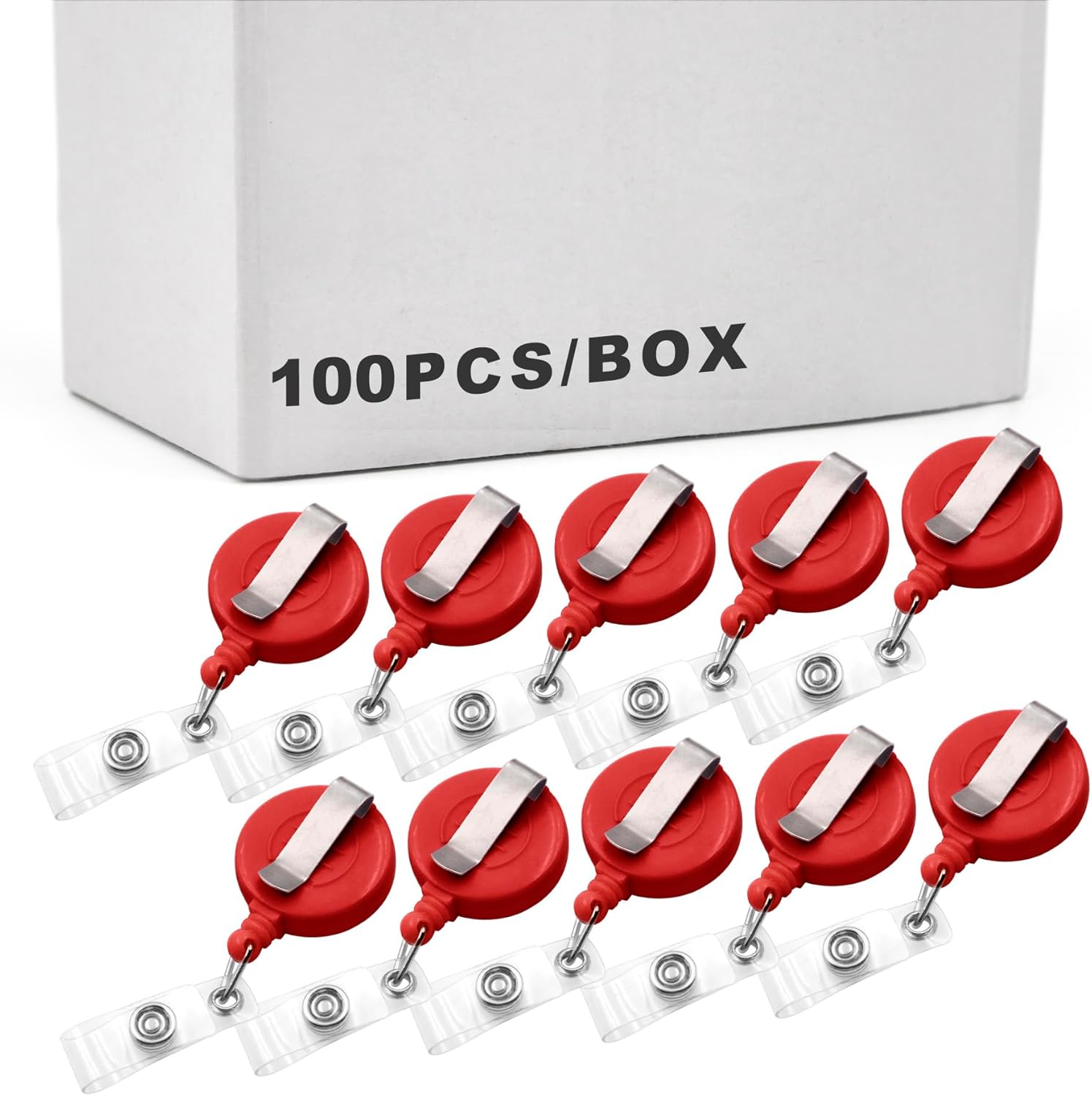 Muka 100 PCS Red Retractable Badge Holder Retracting Card Reel Wholesale