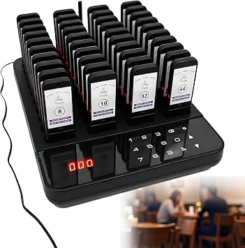 Restaurant Pager System, 40 Beepers, Dessert Shop Queue Number Calling System with Vibration Flash and Buzzer, Outdoor 800M, 997 Channels, for Food Trucks, Pubs