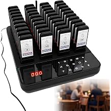 Restaurant Pager System, 40 Beepers, Dessert Shop Queue Number Calling System with Vibration Flash and Buzzer, Outdoor 800M, 997 Channels, for Food Trucks, Pubs