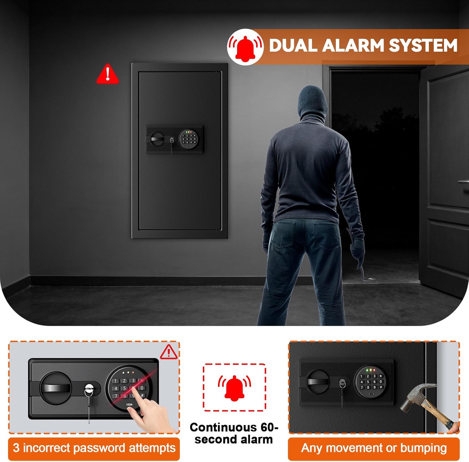 Large Wall Safes Between the Studs, Heavy Duty Wall Security Safes with Digital Keypad and 3 Removable Shelves, in Wall Hidden Safe for Home, Pistols, Cash, Documents, Jewelry