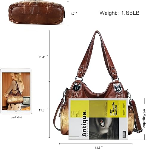 Miniatura 2 de Angel Barcelo - Bolsa de hombro amplia para mujer diseño Hobo cuero lavado 11#purple, 112-pink, 136-grey, 1b-beiges, 1b-blue, 1b-pink, 1b-red,