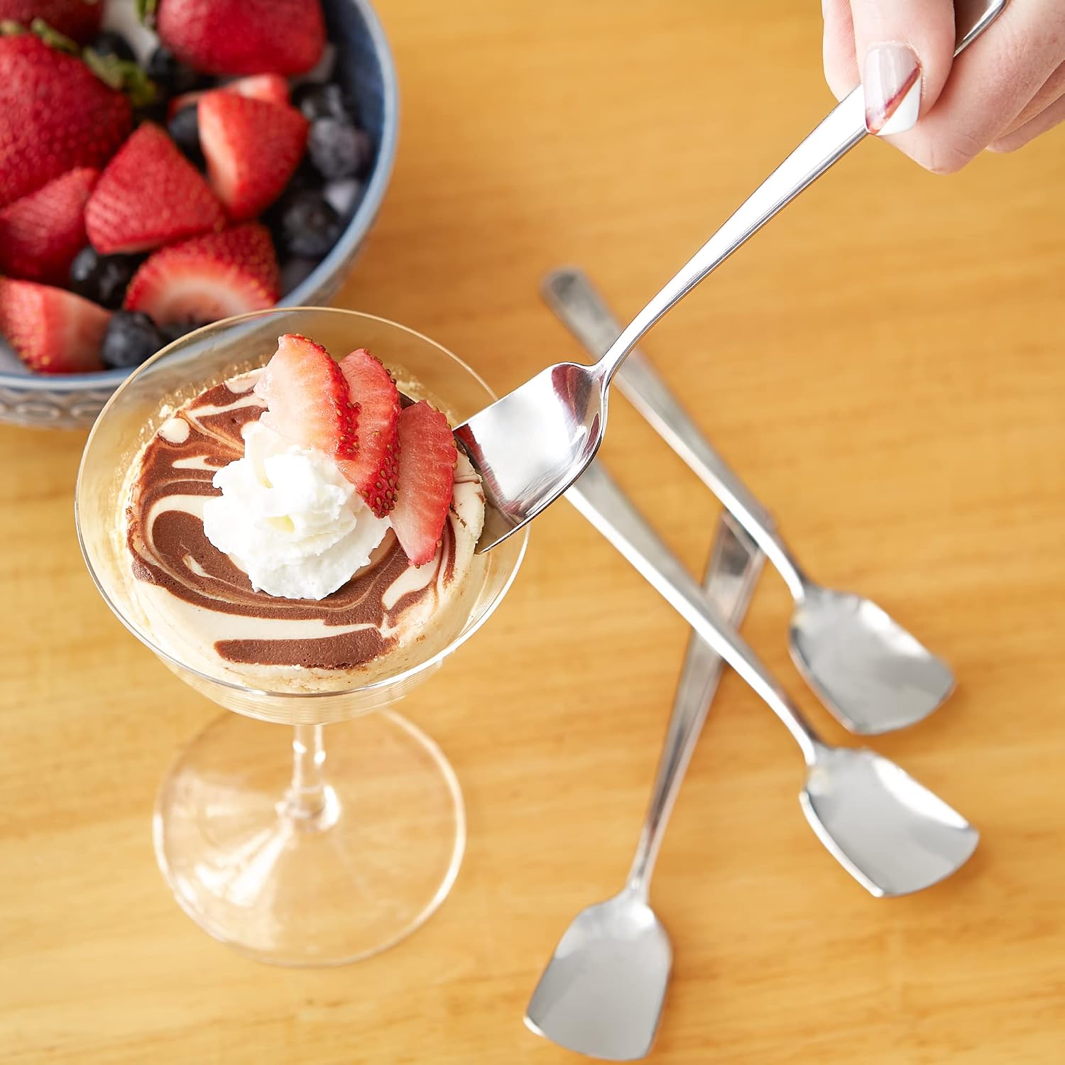RSVP International Ice Cream Tool Collection Dishwasher Safe, Large Handle, Spoons, 4 Piece, Stainless Steel