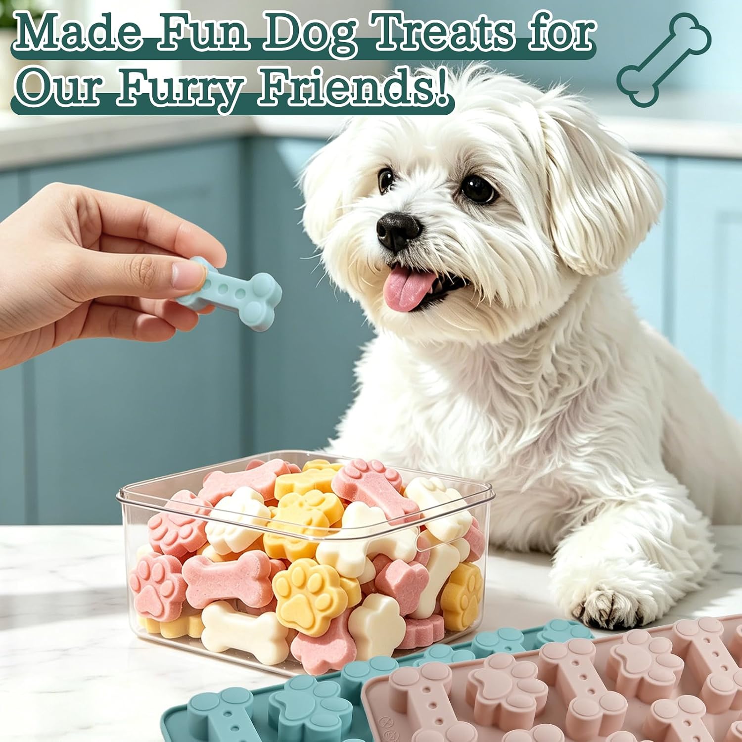 2Pack Dog Treat Molds Silicone, 24 Cavity Puppy Paw & Bone Shaped image 5