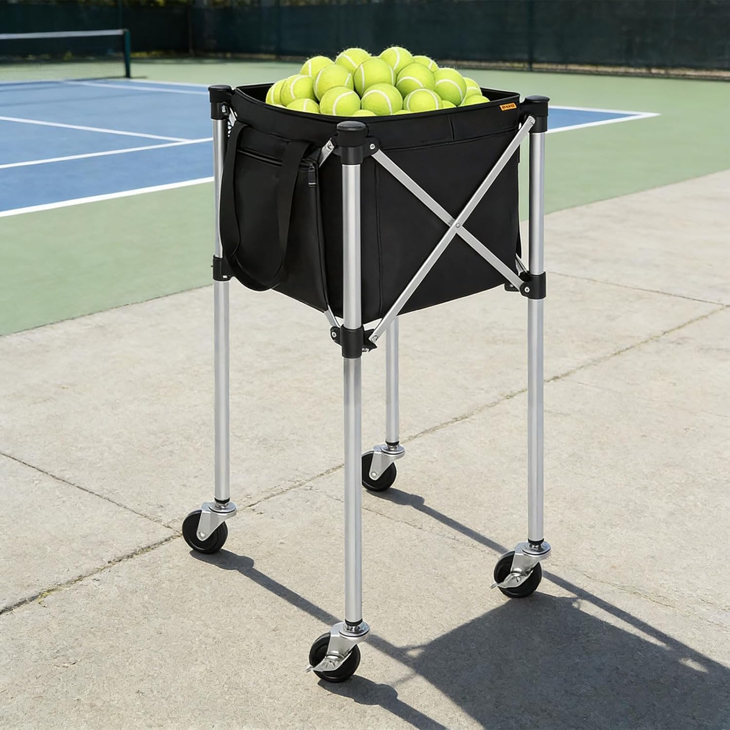 Compact Foldable Tennis Cart with Rigid Aluminum Build and Ample Space for Fast Ball Collection Quick Fold Tennis Cart