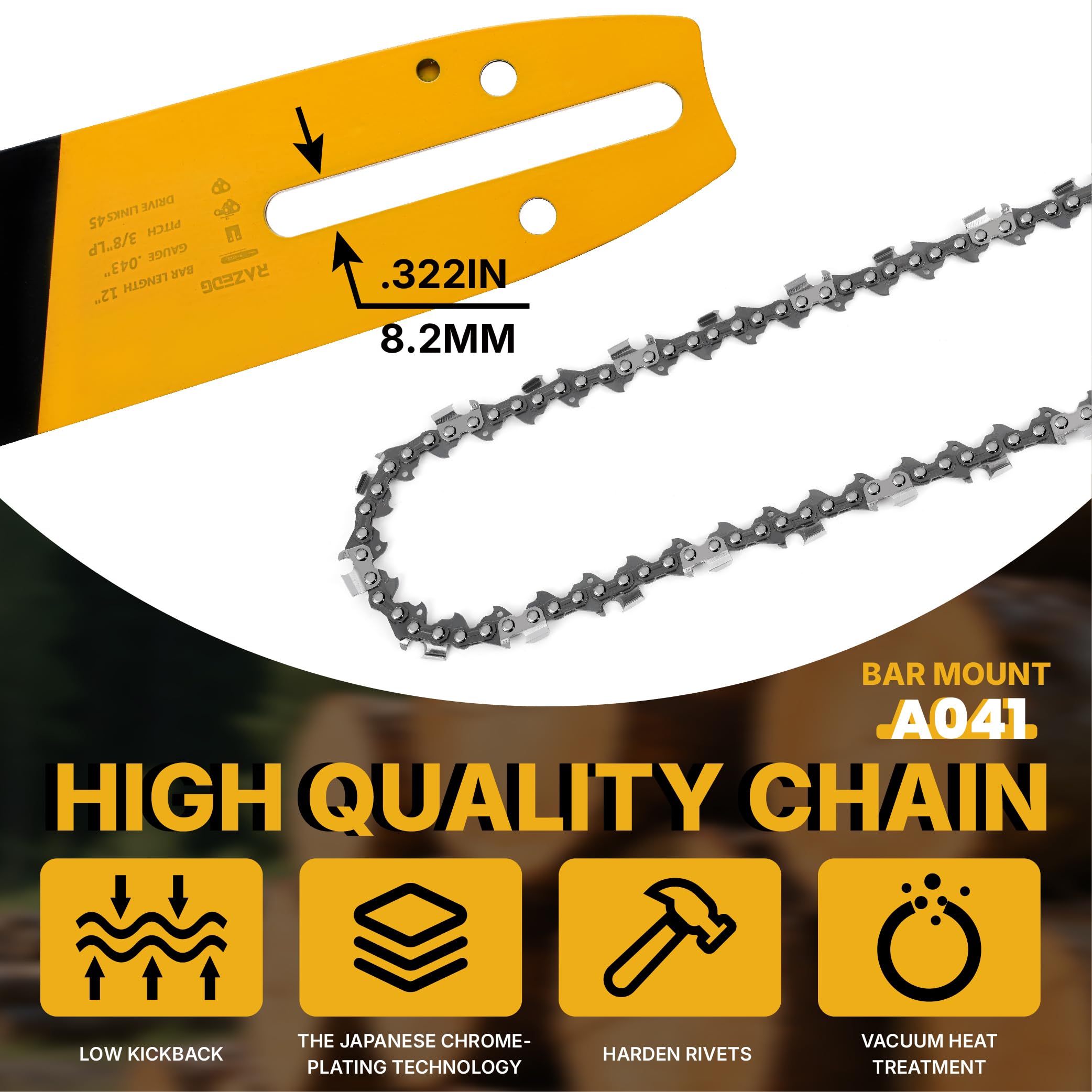Tronçonneuse sans fil sans balais 40 V, batteries 40 V avec barre et chaîne de 30,5 cm, pas de 3/8 LP, jauge de 109,2 cm, 45 maillons d'entraînement | Idéal pour la coupe de bois/d'arbre et