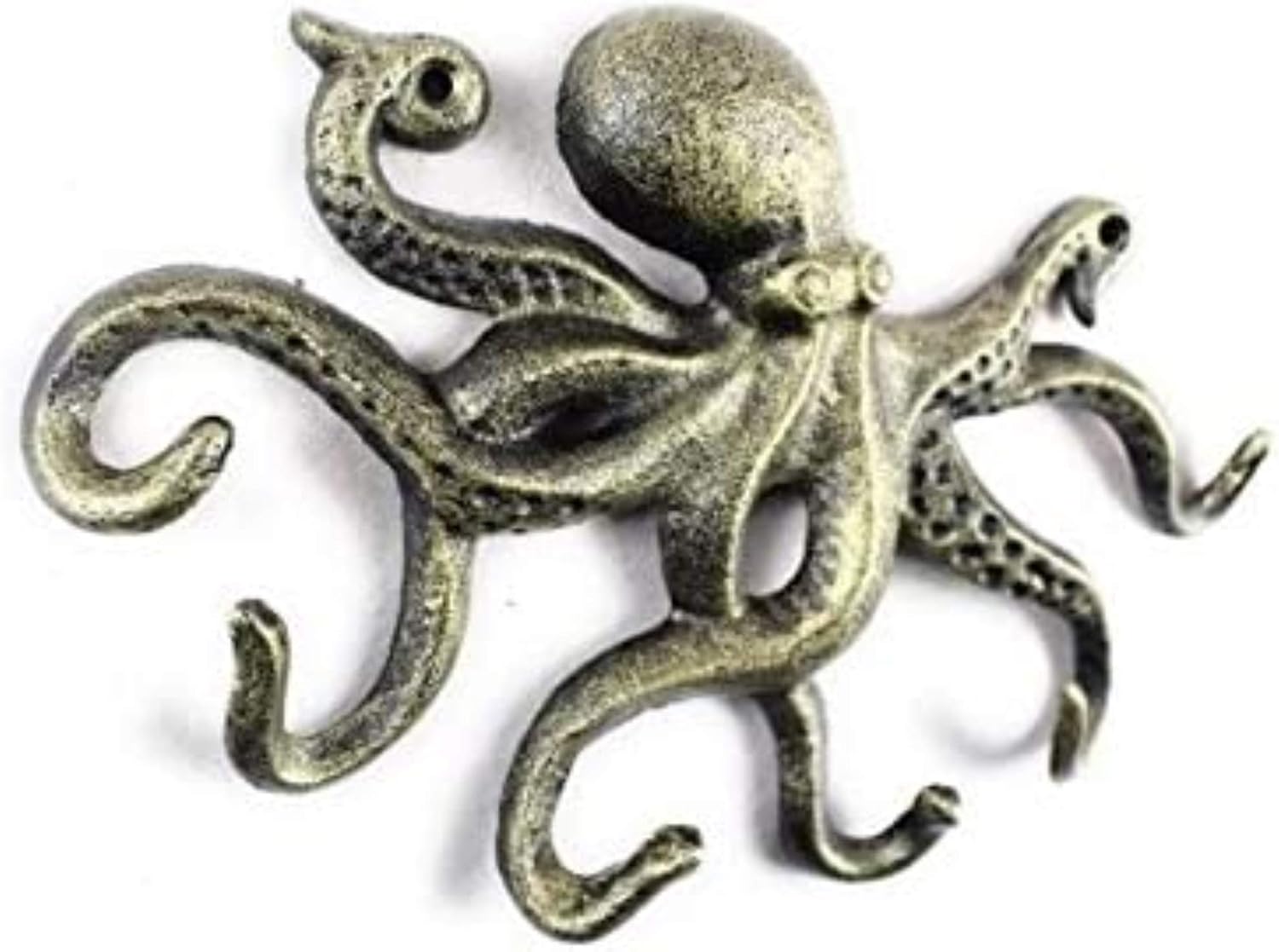 Antique Gold Cast Iron Octopus Hook 11" - Sea Home Decor - Sea Theme Decoration