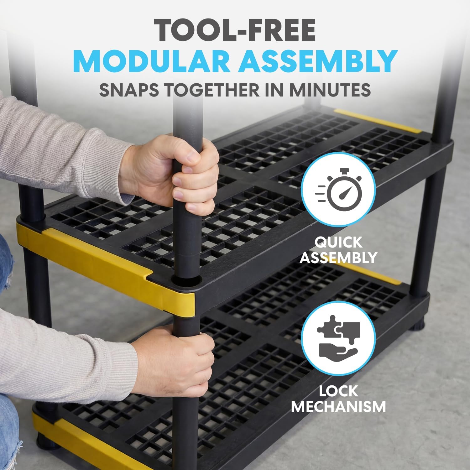 Simpli-Magic 4-Tier Heavy Duty Plastic Storage Shelving Unit, Garage & Basement Organizer, Modular Rack, 36 x 24 x 57 Inches, 250 lbs per Shelf, 1000 lbs Total Capacity