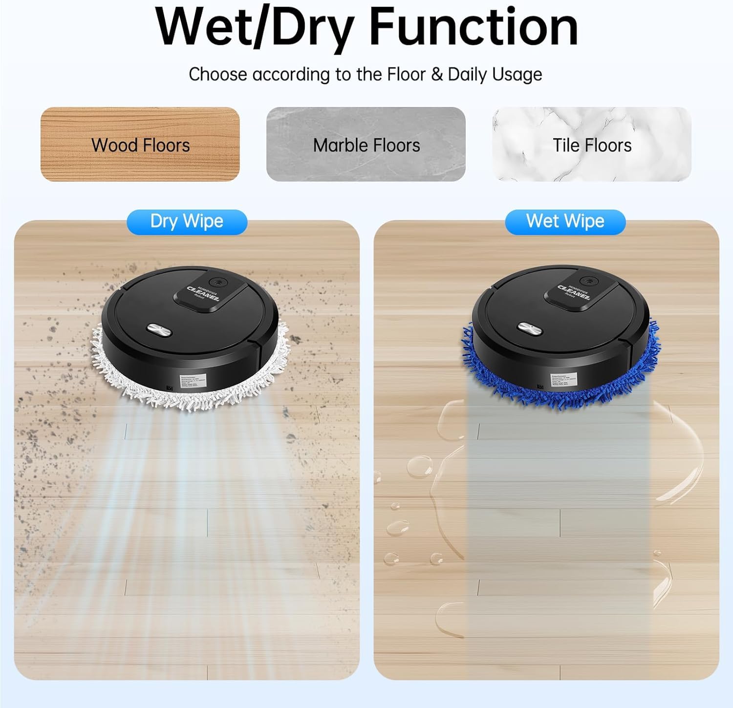 Robot aspirapolvere e mocio, robot aspirapolvere per evitare gli ostacoli, design sottile Aspiradora, ideale per peli di animali domestici, pavimenti duri, BLACK2
