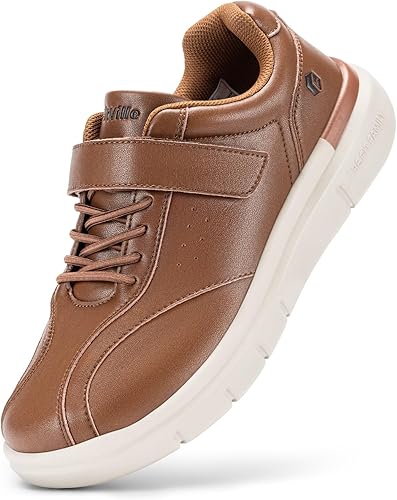 FitVille Diabetic Shoes for Men Extra Wide Comfortable Leather Walking Shoes Hook & Loop Orthopedic Dress Sneakers for Swollen Feet - (size: 14 Wide)