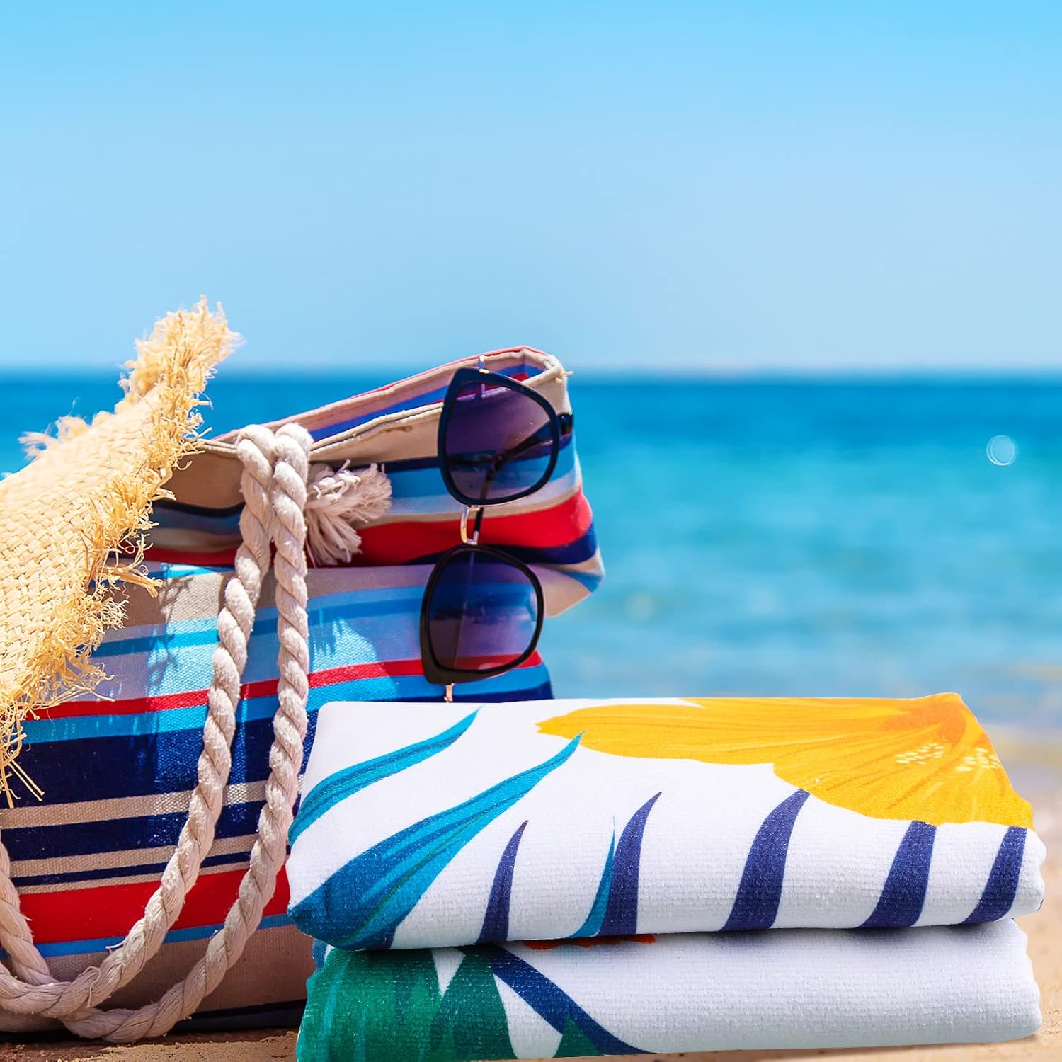 Haull 8 Pcs Oversized Microfiber Lightweight Beach Towels Bulk 75''x35'' Hawaiian Pool Bath Towels Absorbent Quick Drying Camping Towel Flamingo Sand Free Summer Beach Swimming Sport(Simple)