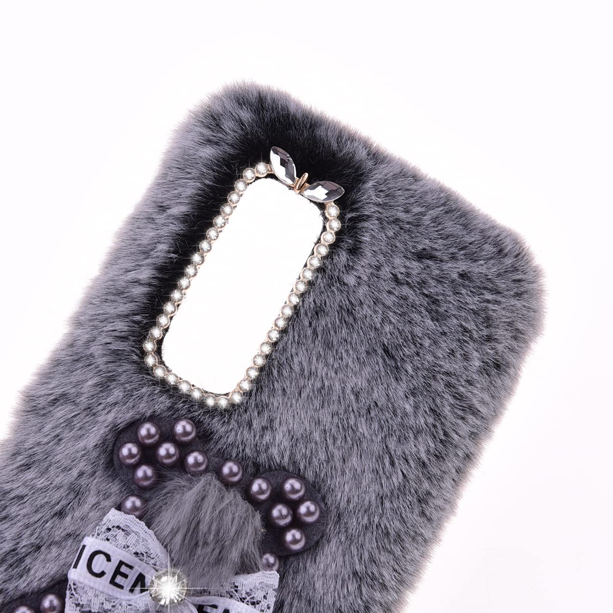 Fluffy Plush Custodia per Sony Xperia 10 V Case Silicone Case Shockproof Anti Scratch Custodia in peluche Cute Coniglio Bunny Bling Diamond Fluffy Case per ragazze per Sony Xperia 10 V,Coniglio Grigio
