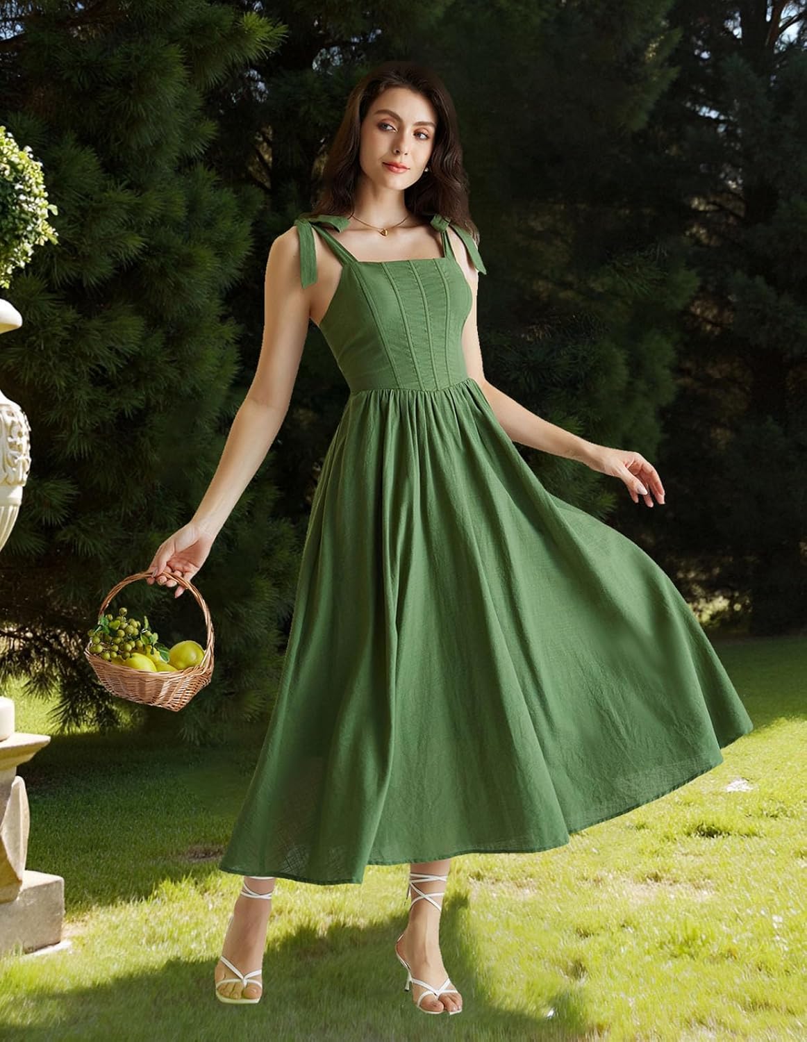 Scarlet Darkness Women Renaissance Corset Dress Square Neck Cottagecore Fishbone Sundress - Image 3