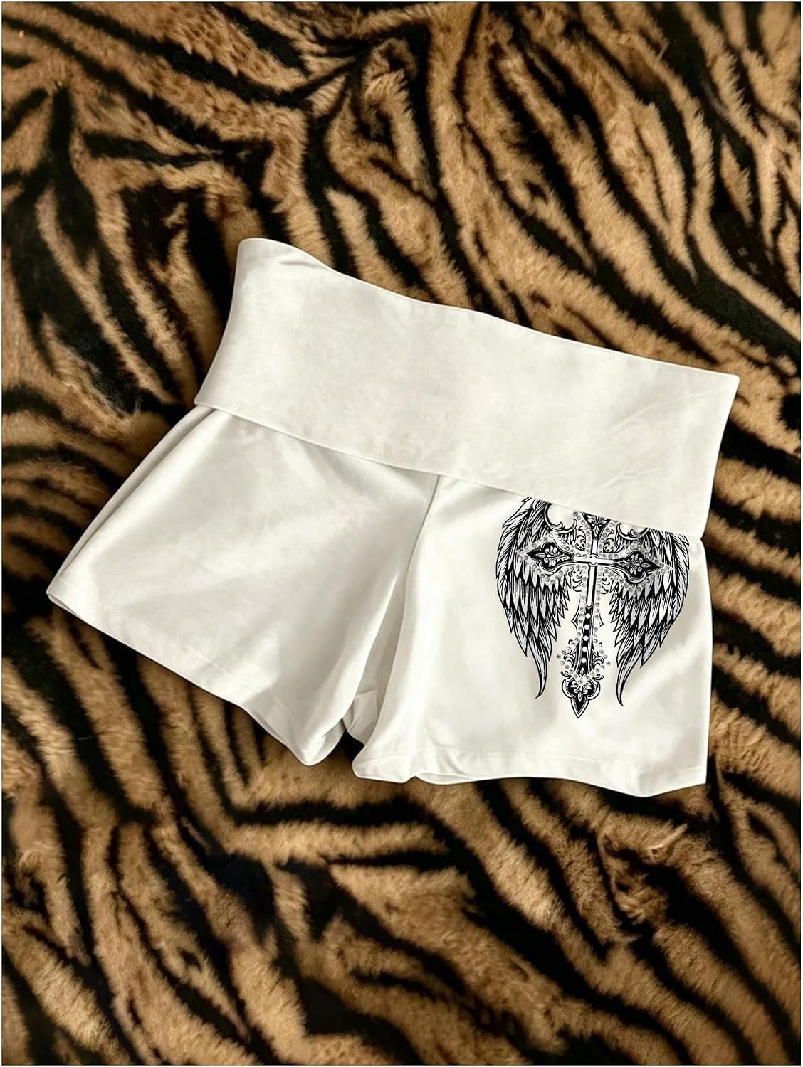 MakeMeChic Women's Y2k Rhinestone Micro Shorts Fold Over Skinny Punk Hot Pants Clubwear