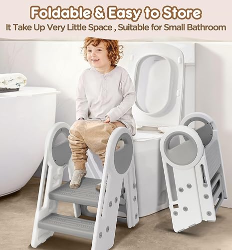 Miniatura 6 de Gimars Taburete plegable y ajustable de triple estabilidad de 2 pasos a 3 escalones para lavabo de baño, taburete para niños con 6 almohadillas