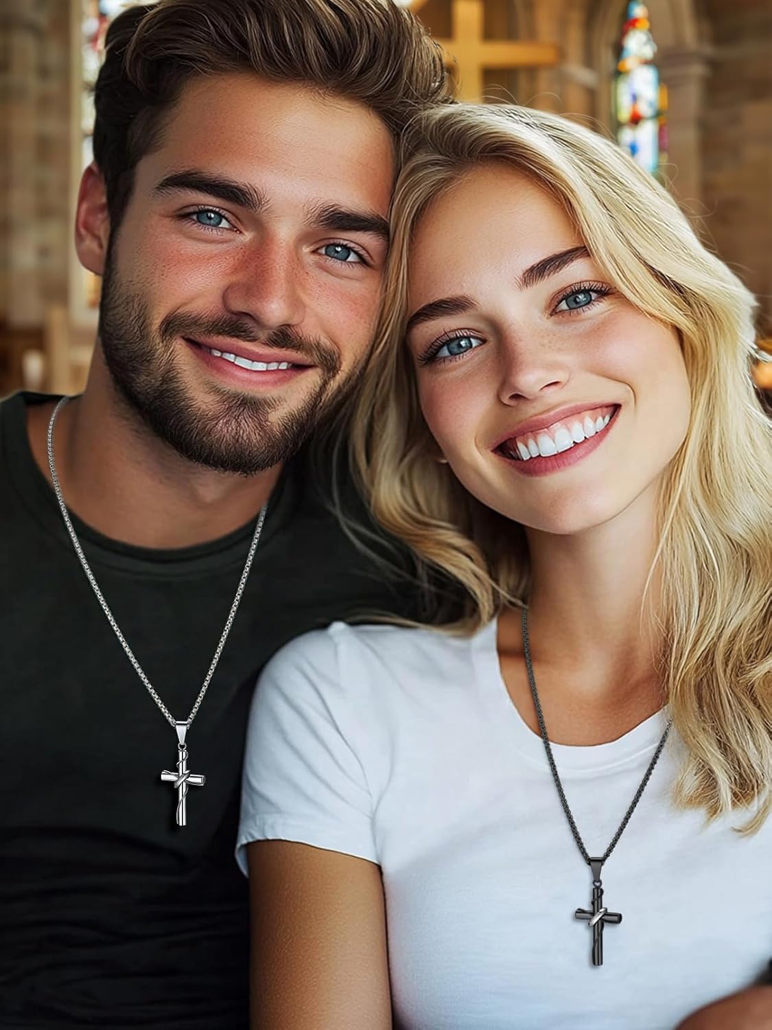 FaithHeart Stainless Steel Cross Necklace for Men, Silver/Black/Gold Cross Chains for Men Religious Amulet Necklaces Christian Gifts for Dad - Image 3