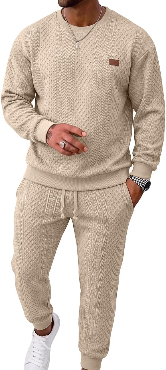 Men's 2 Piece Outfits Jacquard Sweatshirt and Sweatpants Set