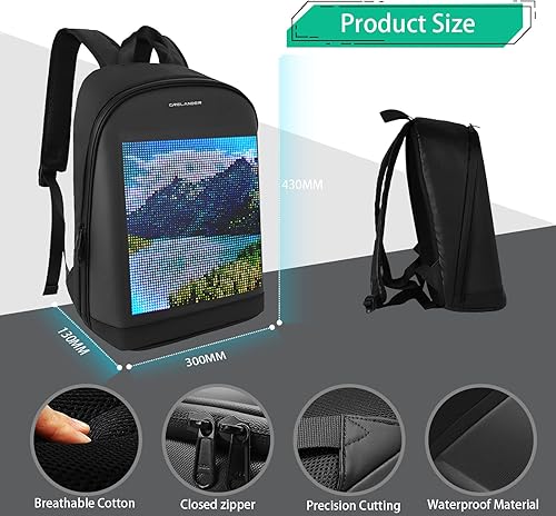 Miniatura 6 de Mochila para laptop, mochila impermeable inteligente LED dinámica mochila de ciclismo viaje mochila Bluetooth mochila, Negro -, Mochila para laptop