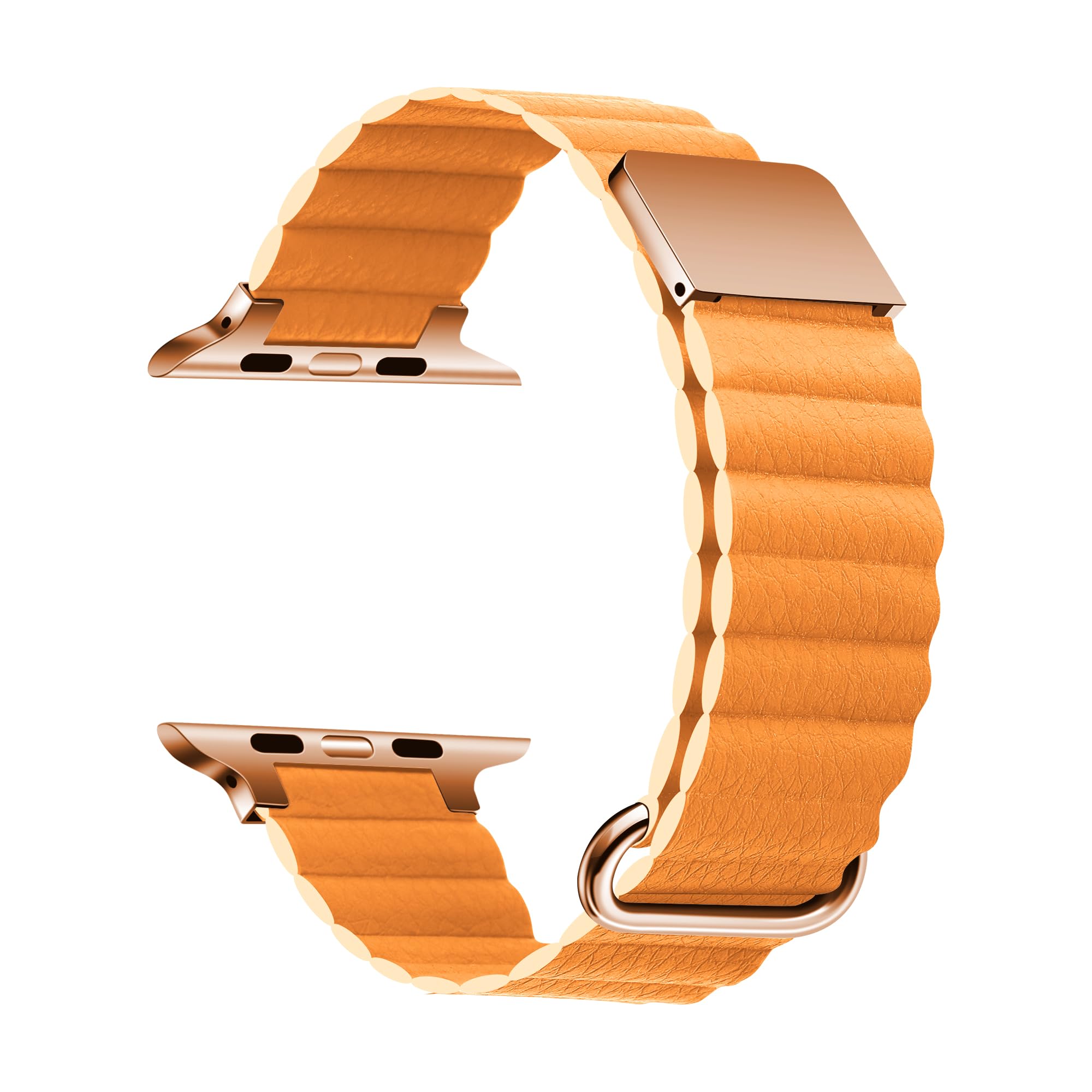 Zore Apple İle Uyumlu Watch 7 41mm KRD-78 PU Deri Kordon Strap Kayış Turuncu