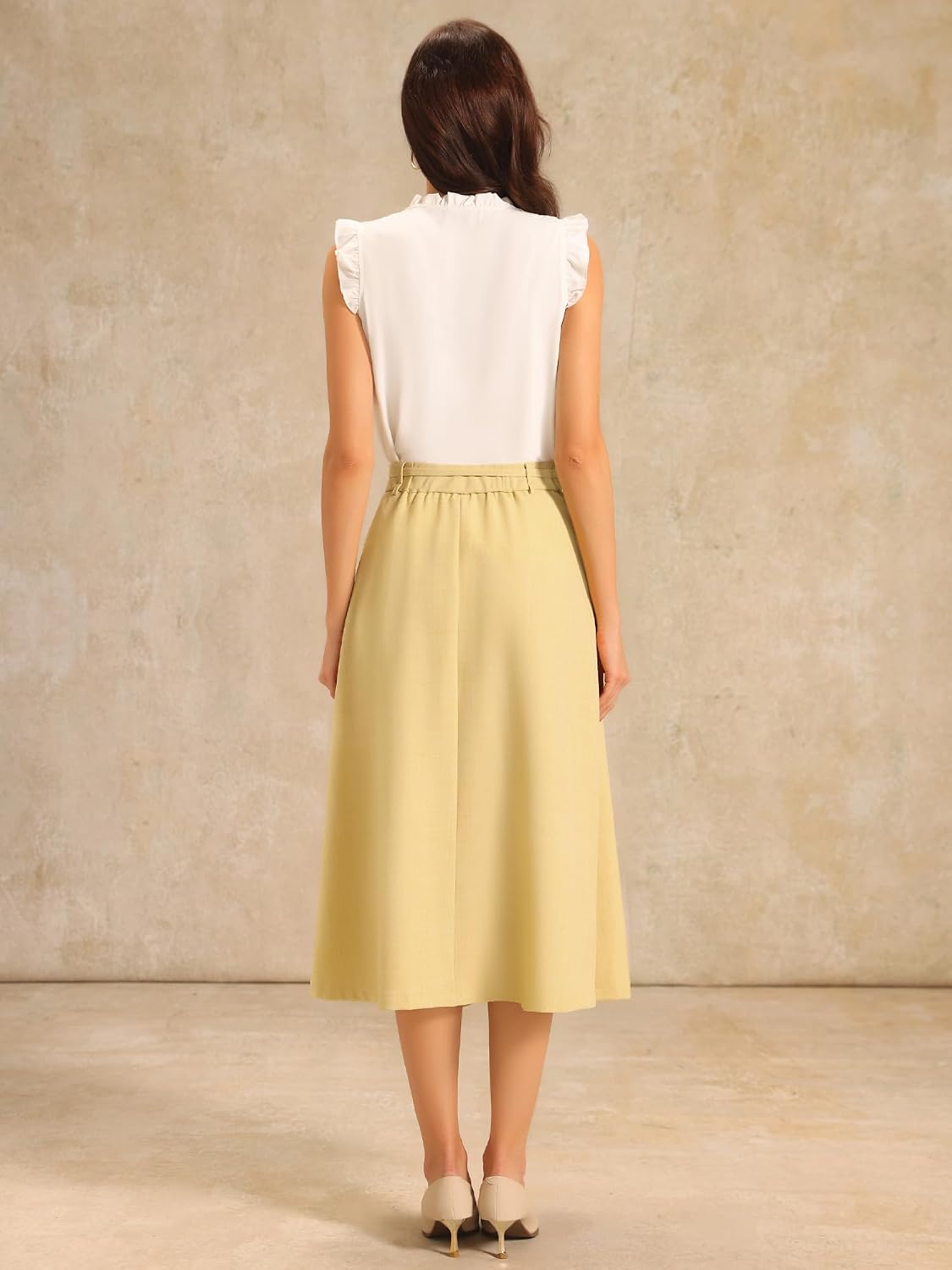 Hobemty Women's A-Line Skirt with Pockets Elastic High Waist Maxi Skirt