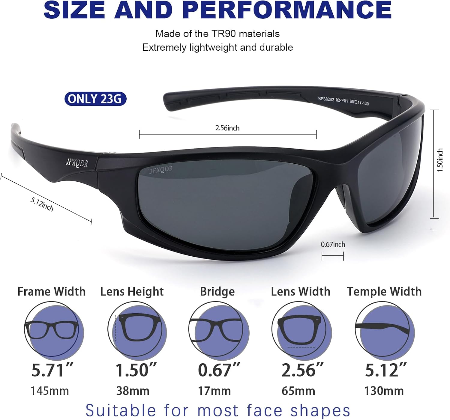 Polarized Sunglasses for Men and Women, Sports Wrap Around Running Fishing Sun Glasses UV400 Protection RFS8202