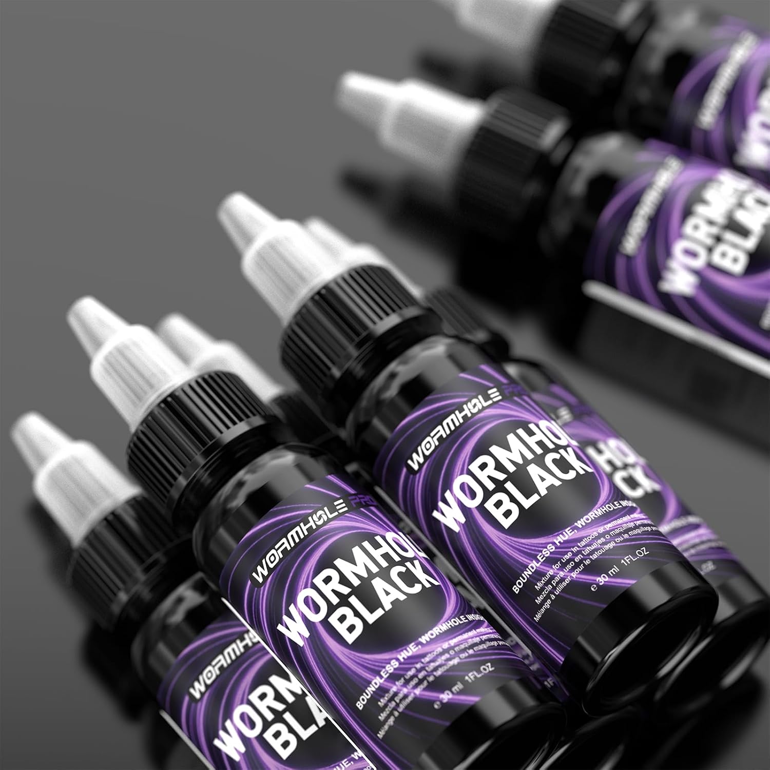 WORMHOLEPRO Tattoo Ink Wormhole Black 30ml (1oz), Professional Artist Ink Pure Black Pigment for Linework, Shading & Filling Vegan Compliant Tattoo Ink for Artists