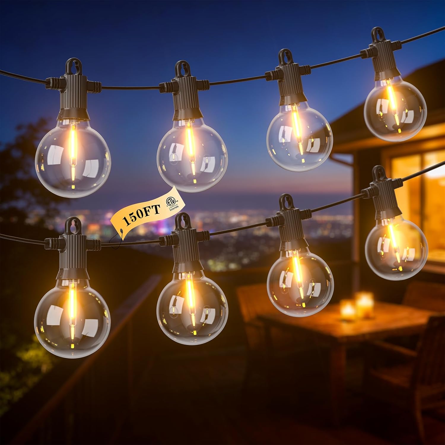 LED Outdoor String Lights, 150FT Patio Lights Outdoor Waterproof with 73+3 Shatterproof G40 Edison Globe Bulbs, 2700K Warm White Hanging Light, Dimmable Light for Outside Backyard Garden Bistro Porch