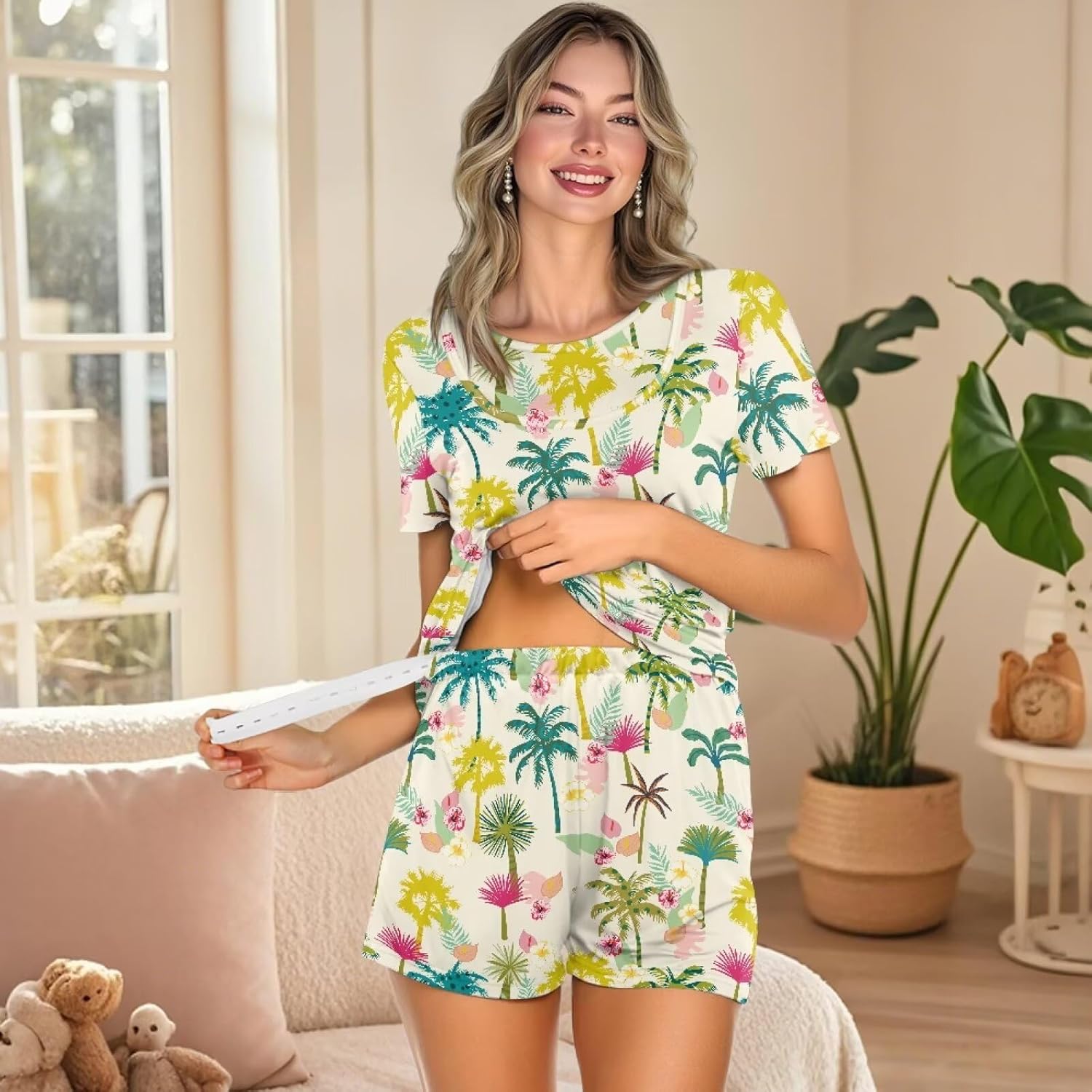 Women 2 Pack Nursing Pajamas Sets, Soft Double Layer Pregnancy PJS for Summer S-2XL