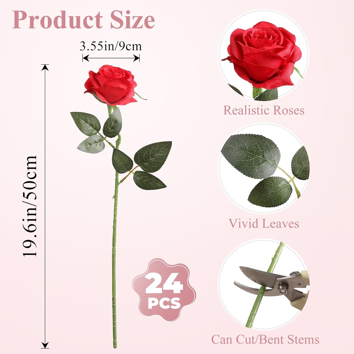 Nubry 24pcs Artificial Red Roses, Fake Silk Roses Flower with Long Stems, Realistic Flowers for Bridal Wedding Party Table Centerpiece Home Decor - Image 3