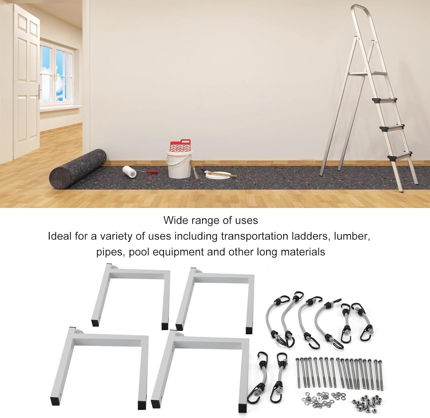 Enclosed Trailer Ladder Rack Professional Heavy Duty Steel Side Mount Ladder Rack for Transporting Ladders Lumber Pipes Pool Equipment Durable Strong Load Bearing Capacity