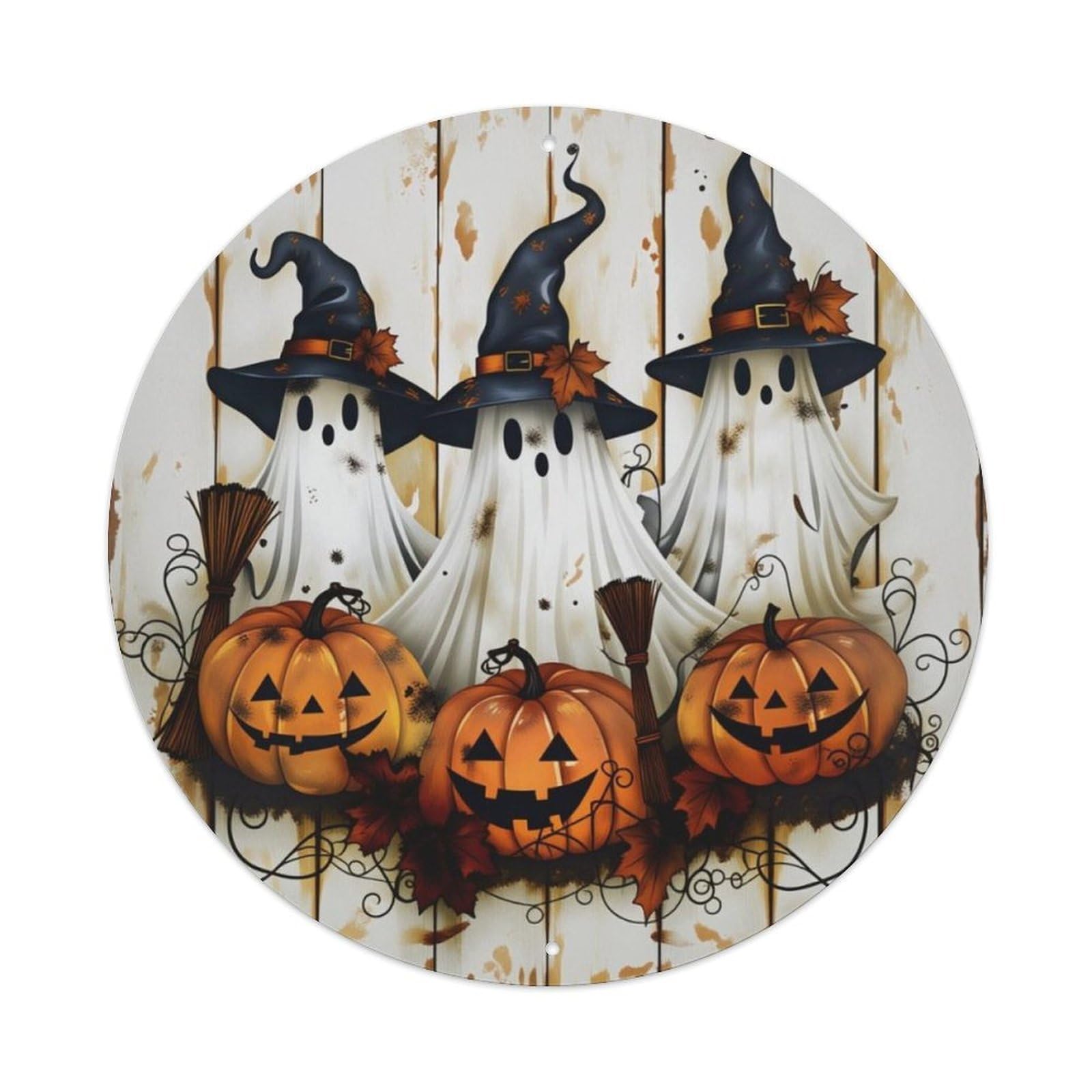 Ldfuieksufg Style Halloween Ghost Pumpkin Witch Round Decor Sign Vintage Aluminium Metal Sign, Retro Wall Decor For Home, Bar, Garage & Farmhouse 20X20cm