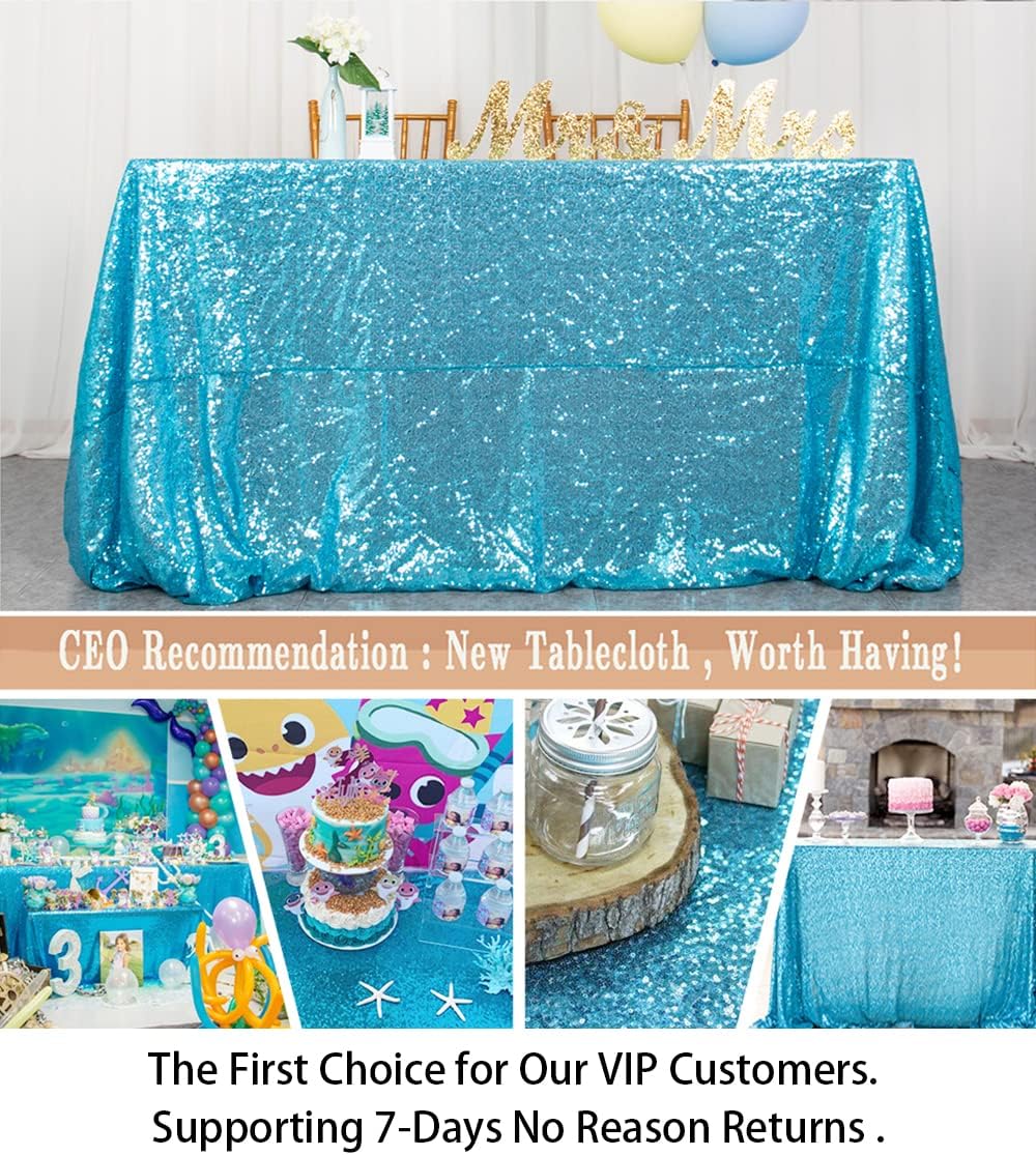 60x102-Inch-Turquoise-Sequin Rectangular Tablecloth for Party Aqua Sequin Tablecloth Sparkle Tablecloth for Baby Shower Decor Cake Dessert Table