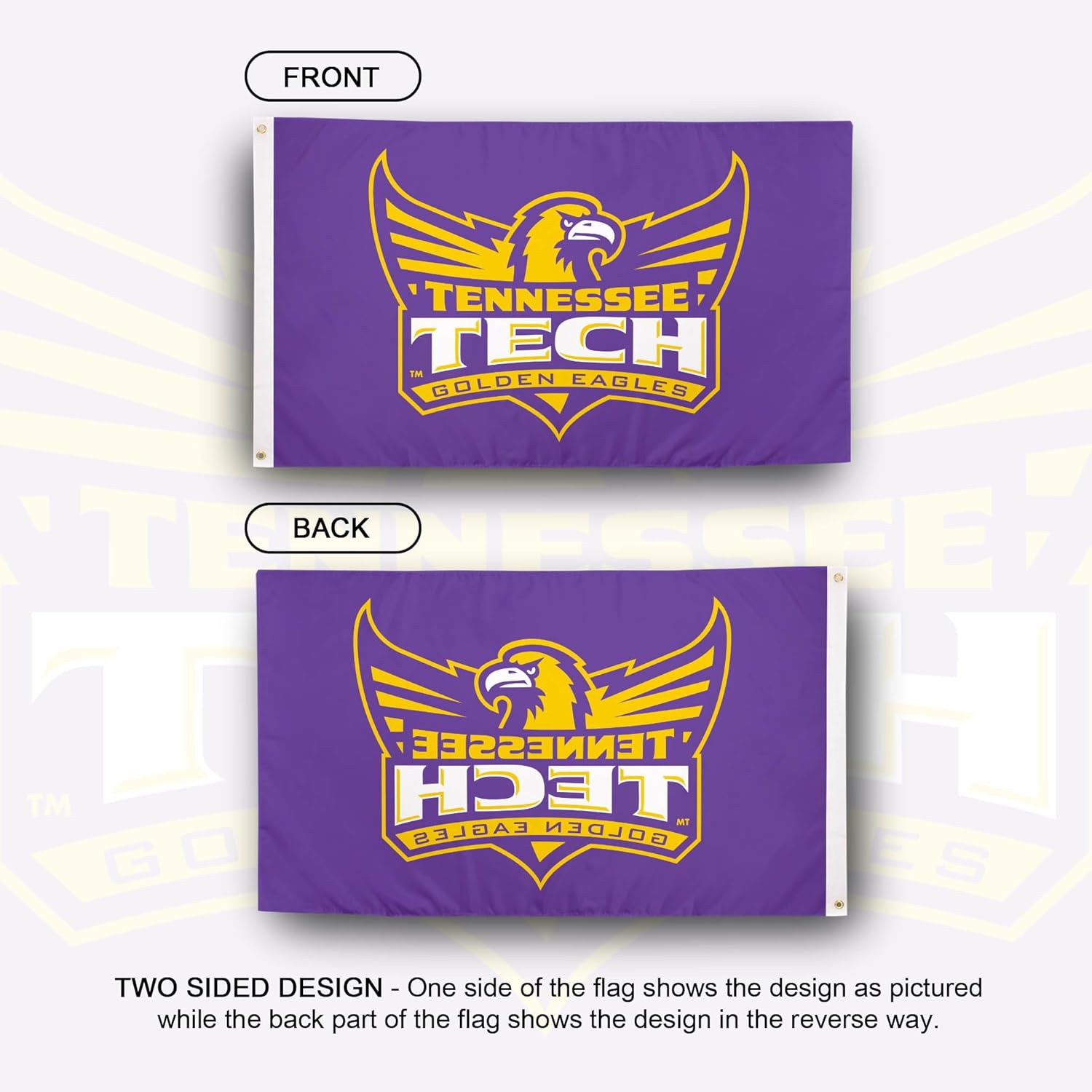 Desert Cactus Tennessee Technological University TTU Flag - 3 x 5 Feet Golden Eagles Banner, Indoor/Outdoor Durable Fabric, 100% Polyester Design (Style 1) - Image 2