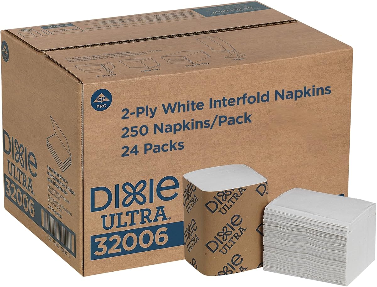 Dixie Ultra® Interfold 2-Ply Napkin Dispenser Refills by Georgia-Pacific, White, 250 Napkins Per Pack, 24 Packs Per Case, 32006