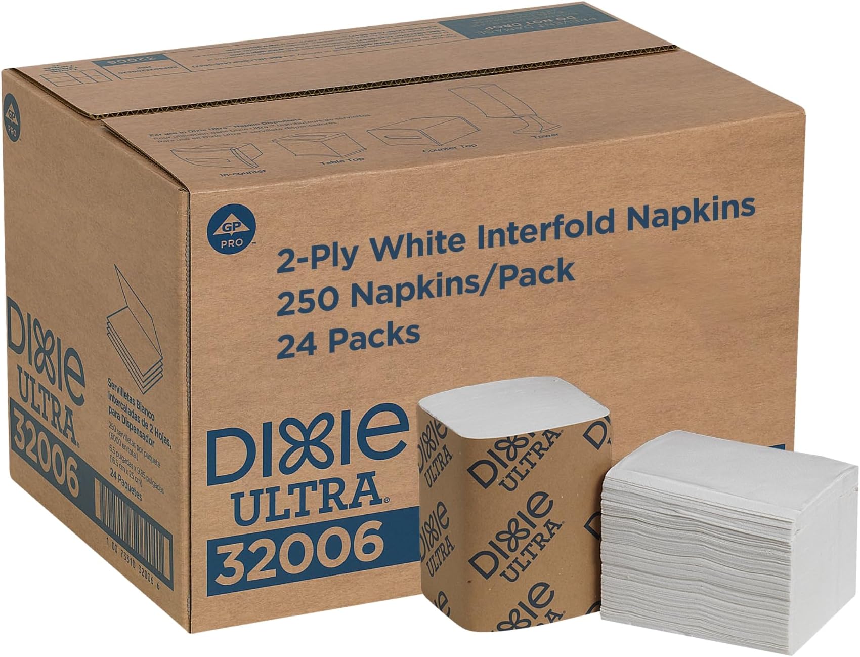 - Dixie Ultraยฎ Interfold 2-Ply Napkin Dispenser Refills by Georgia-Pacific, White, 250 Napkins Per Pack, 24 Packs Per Case, 32006