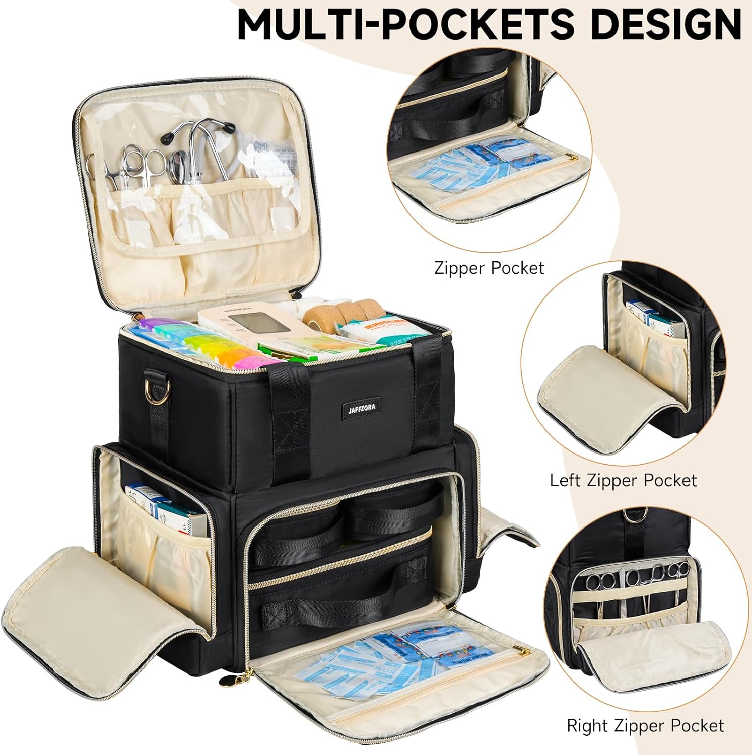 Large Medicine Bag with 3 Removable Cases, Medication Travel Bag with Multiple Storage Sections for Prescription Bottles, Vitamins & Medical Supplies, Black