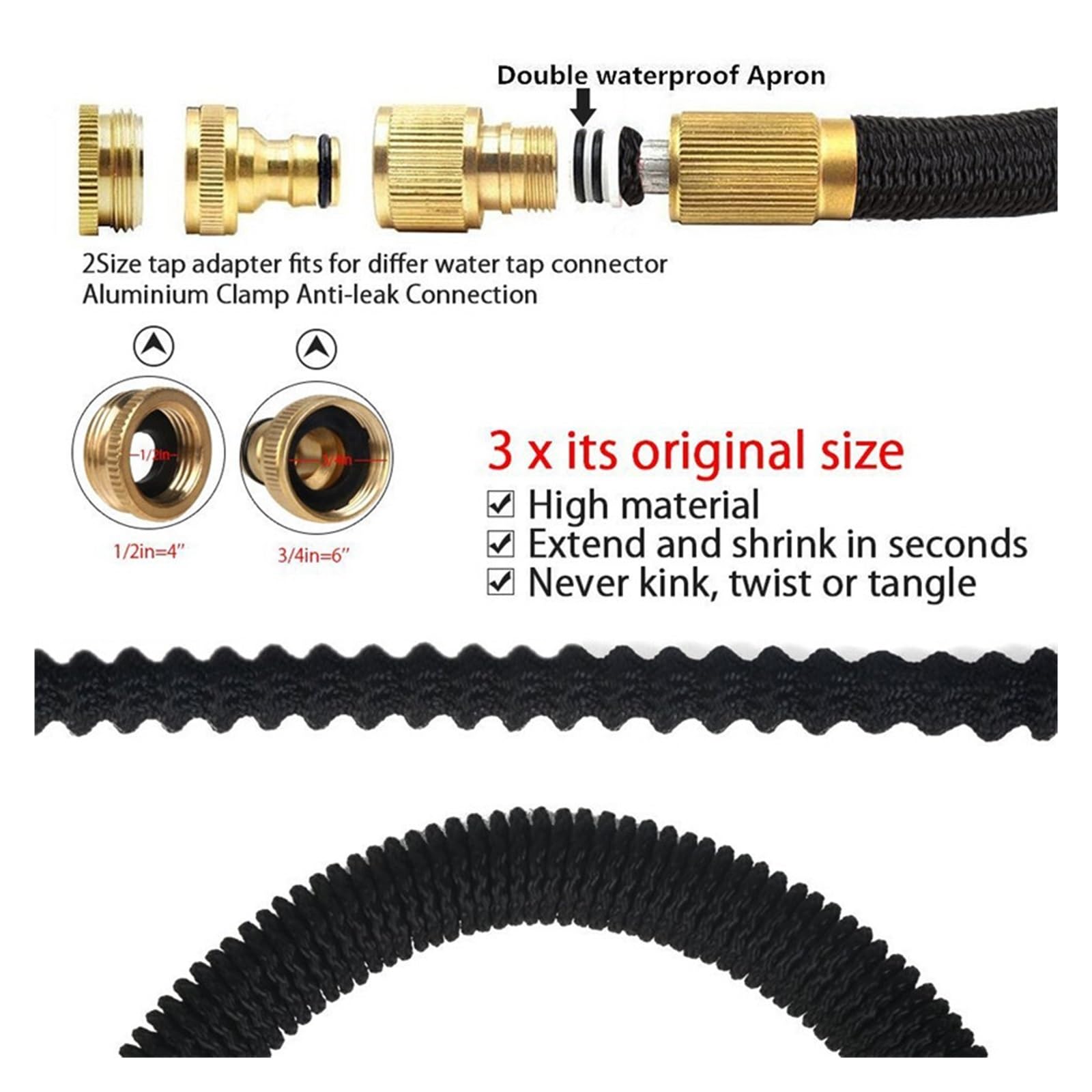 Manguera de jardín Extensible, Conector para mangueras de Agua de jardín, Manguera de jardín Extensible, Manguera de Limpieza de Alta presión, Manguera Flexible, Equipo de riego (50 pies)