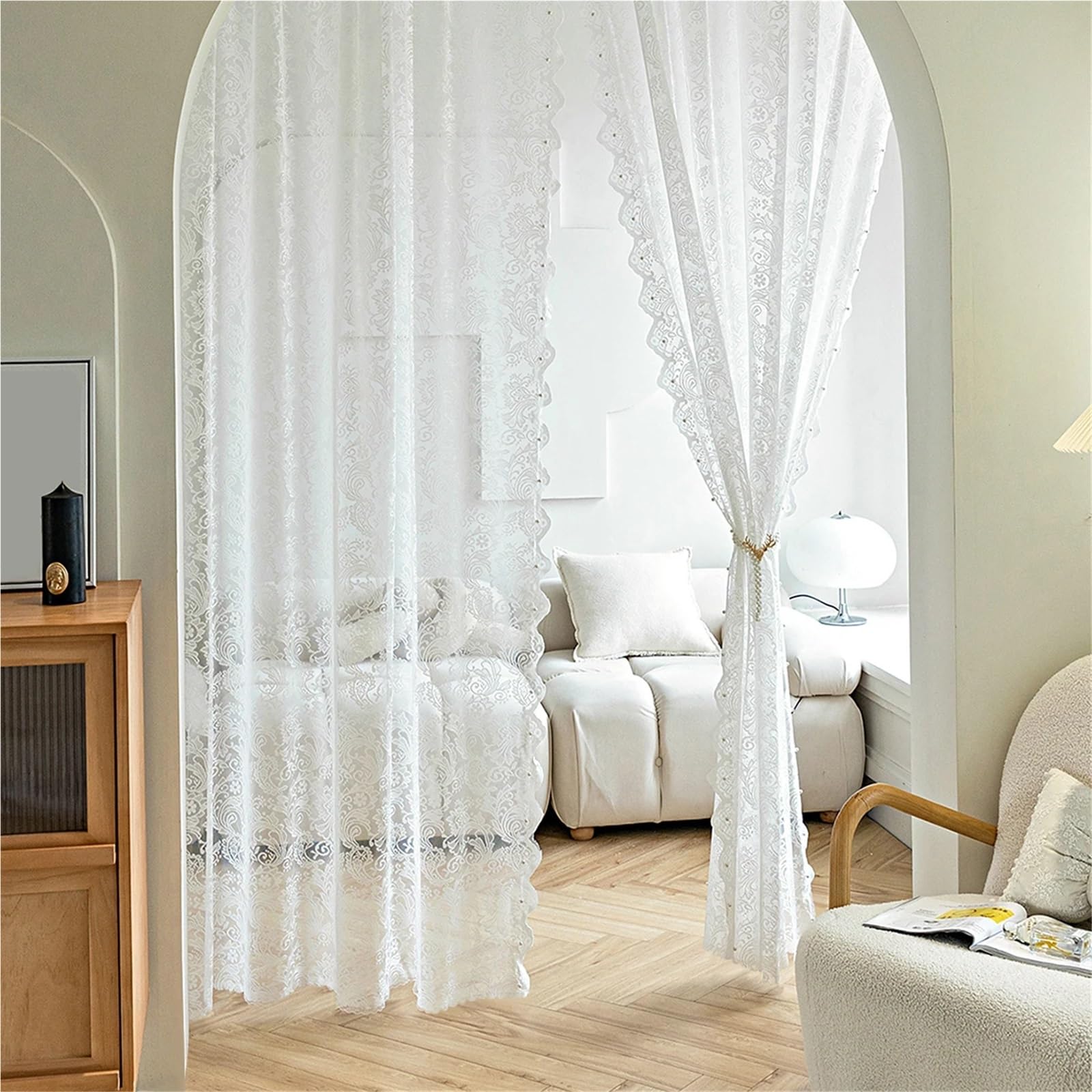 Voilage transparent en dentelle brodée florale romantique pour fenêtre et porte de salon Det Ele Vert 1 pièce Décoration d'intérieur