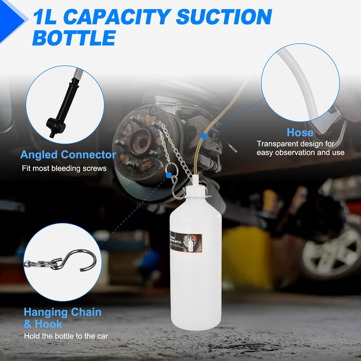 GOOACC Brake Bleeder Kit 3L Manual Brake Bleeder Vacuum Pump Brake Clutch Pressure Bleeder Flush Kit with 3L Fluid Extractor 1L Refilling Bottle E20 Master Cylinder Adapter Brake System Bleeding Tool