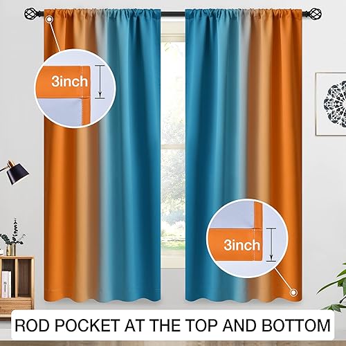 Miniatura 2 de COSVIYA Cortinas degradadas para oscurecer la habitación de 63 pulgadas de largo para dormitorio de niños, bloqueo de luz, naranja y azul, 2 tonos