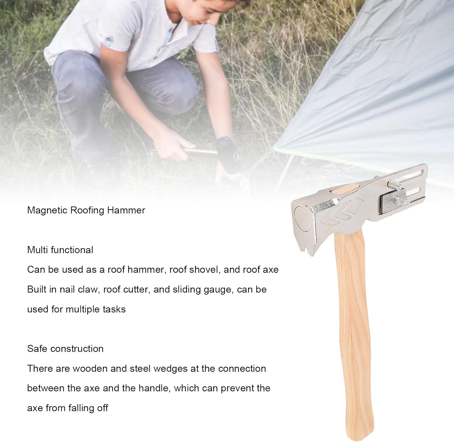 Magnet Roofing Hammer, Multi Functional, Ergonomic Handle, with Nail Claw, for Quick Installation of Roofing Nails and Felt Caps
