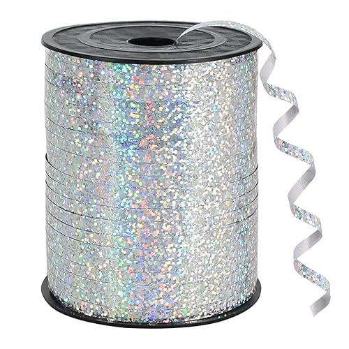 BEISHIDA 500 Yards Silver Ribbon Curling Crimped, Balloon String Shiny