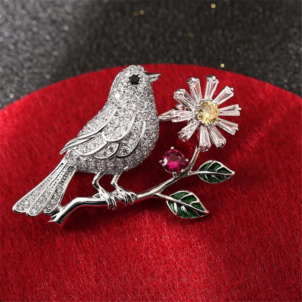 Niedliche Vogel-Blumen-Brosche für Damen, weibliches Tier-Brosche, Anstecknadel für Kleid, Mantel, Zubehör