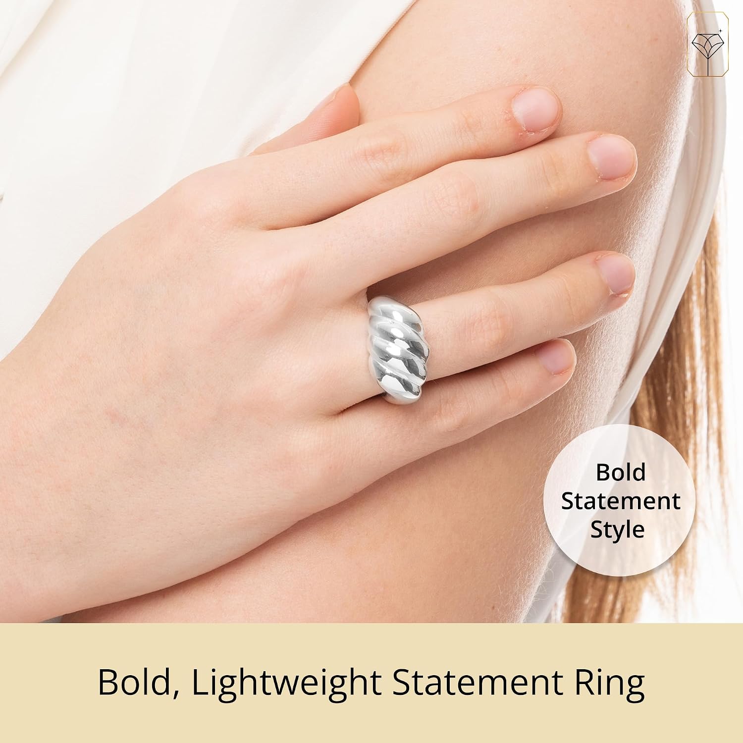MAX + STONE 925 Sterling Silver Cocktail Boho Rings for Women | Large Chunky Silver Rings | Hypoallergenic Statement Rings for Women Size 6 to 8