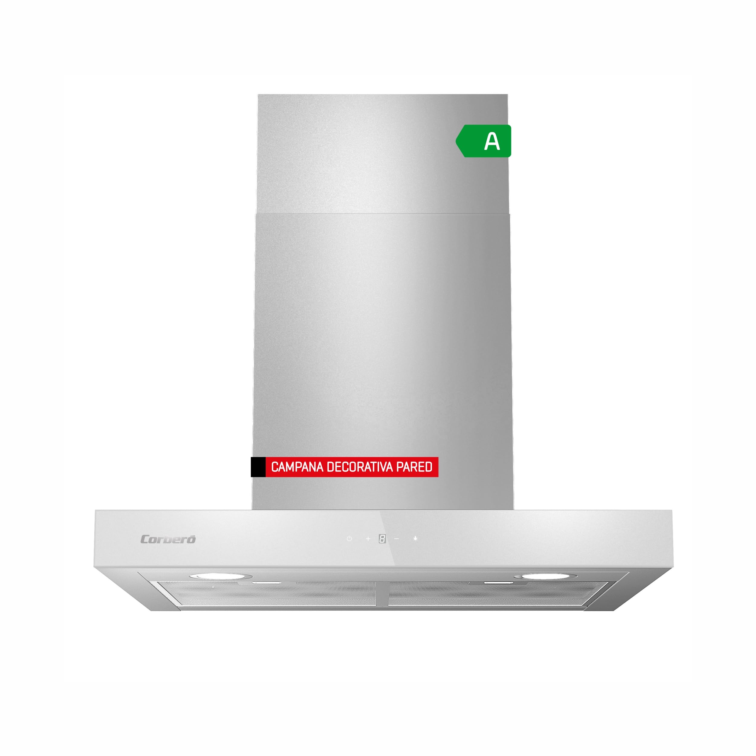 Corberó - Campana Decorativa Horizontal | NANGA675XW | Blanco | 60 cm, Caudal 750 m3/h, 230W, 3 Velocidades, Filtro Aluminio 3 Capas, Filtro Carbón, Eficiencia Energética A