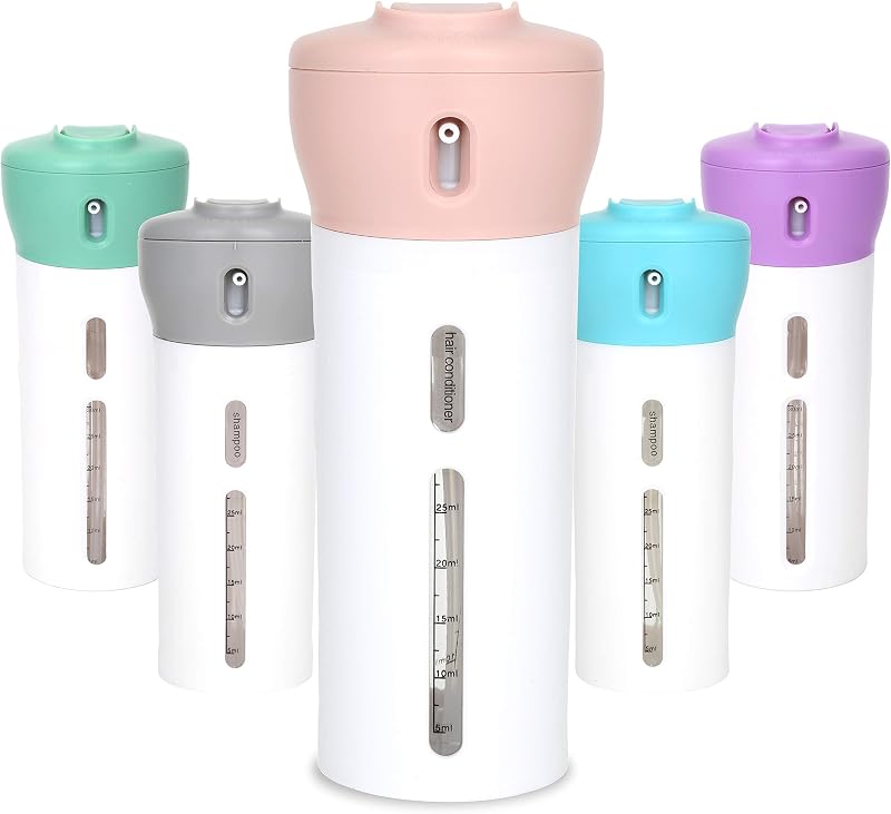 Travigo Frasco dispensador de viagem 4 em 1, 4 recipientes reutilizáveis de 40 mL, rosa