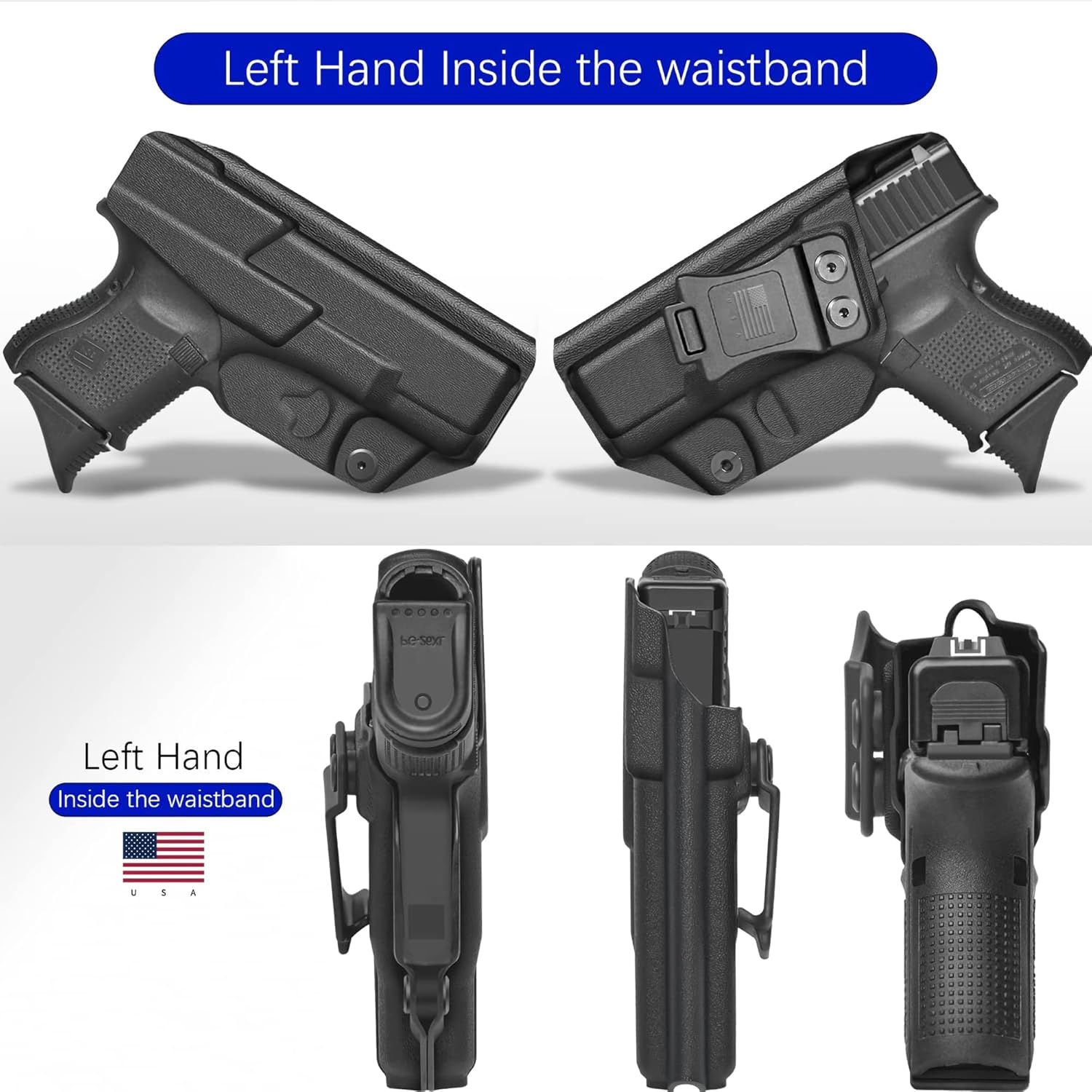 Glock 26/27/33 IWB Holster,Kydex-Boltaron Inside Waistband Fit Glock 26 27 33 Gen 1–5,Secure Retention,Quick Draw,0–30° Cant