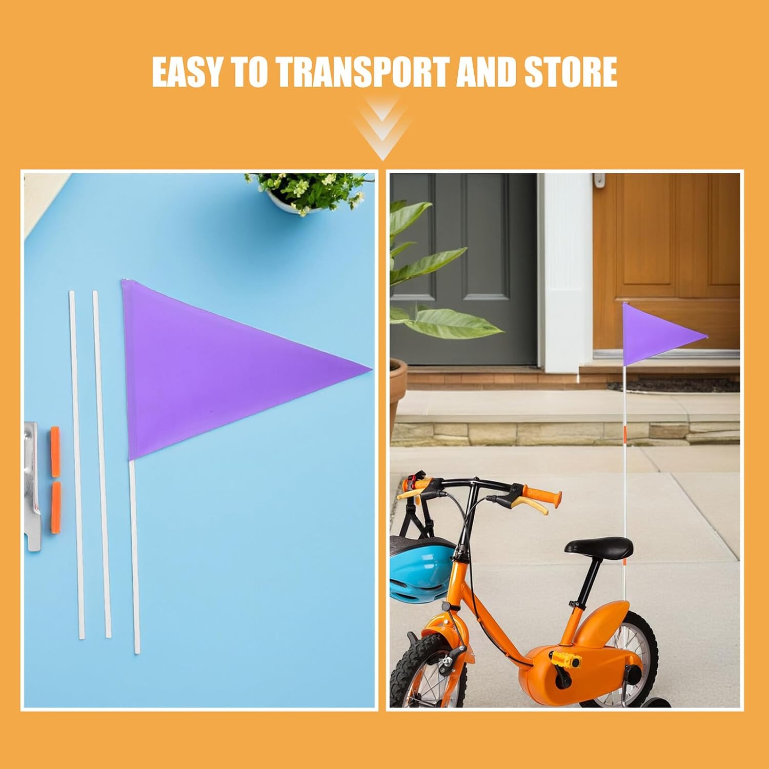Ciieeo Bike Safety Flag with Fiberglass Pole 2pcs Purple Bicycle Warning Flags for Outdoor Cycling for ’ Bikes and Three-wheelers
