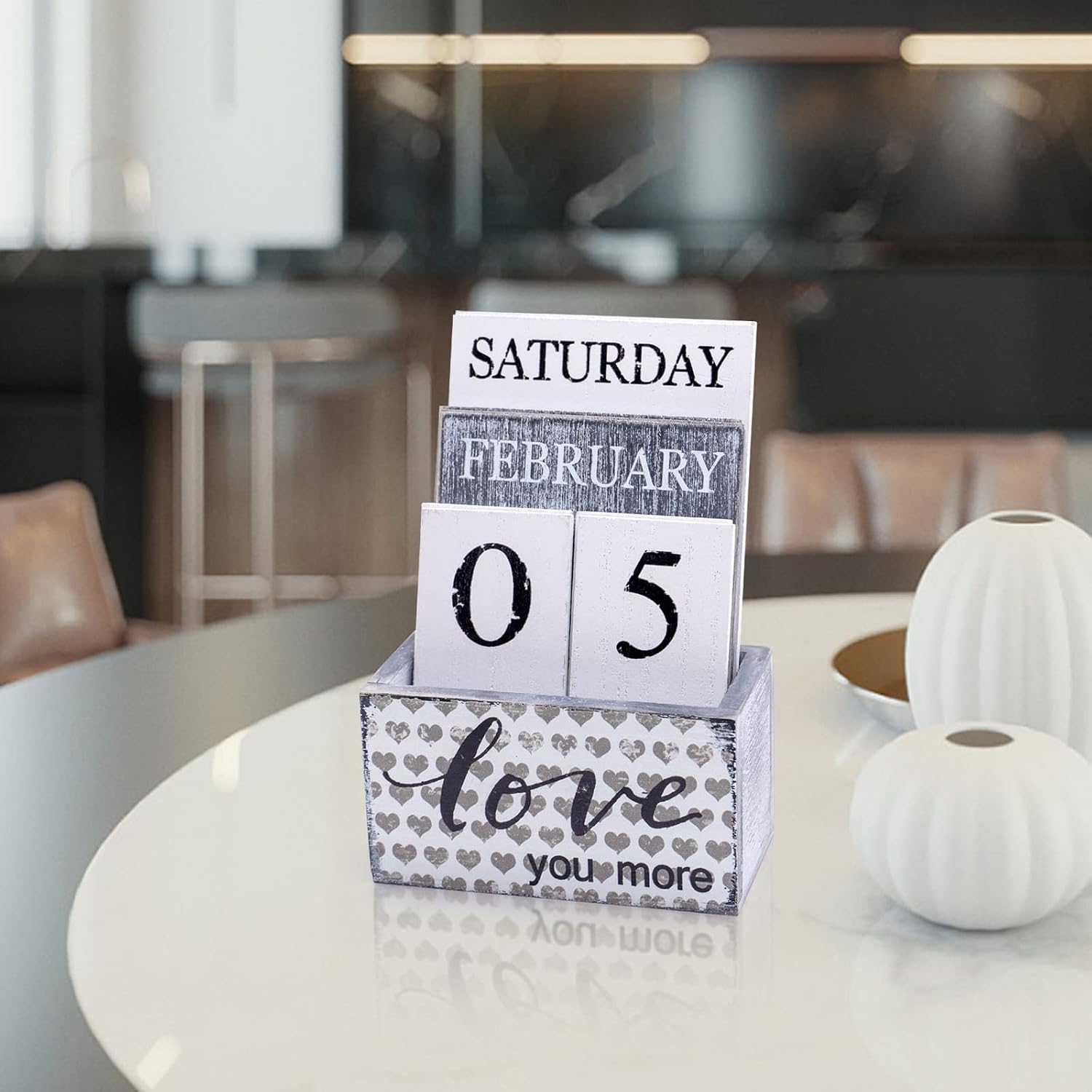 Notakia Perpetual Calendar Wooden Calendar Blocks Vintage Wood Block Calendar for Home Office Desk Accessories Week Month Date Display (Love you more)