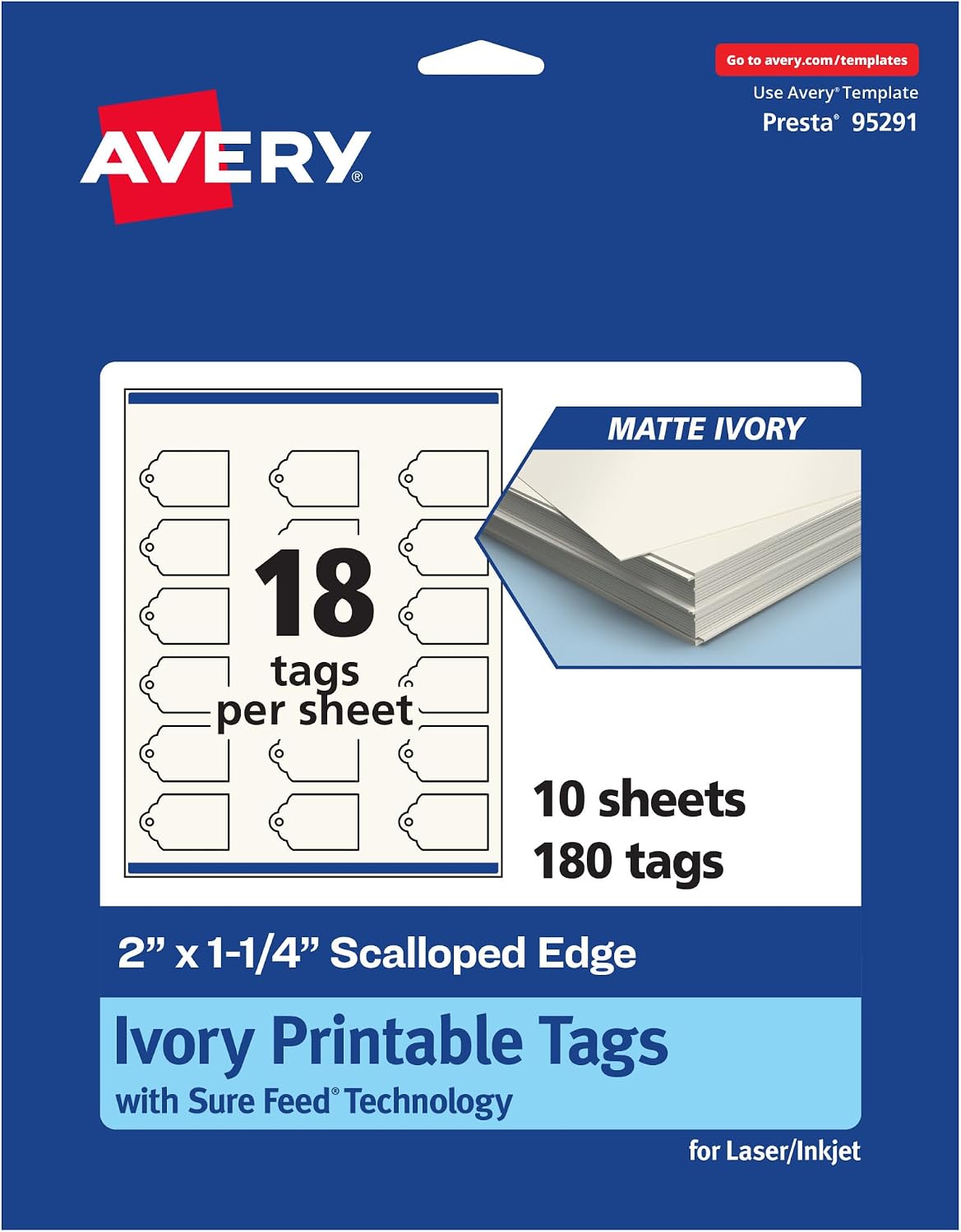 Amazon.com : Avery Printable Rectangle Scalloped Tags, Sure Feed ...